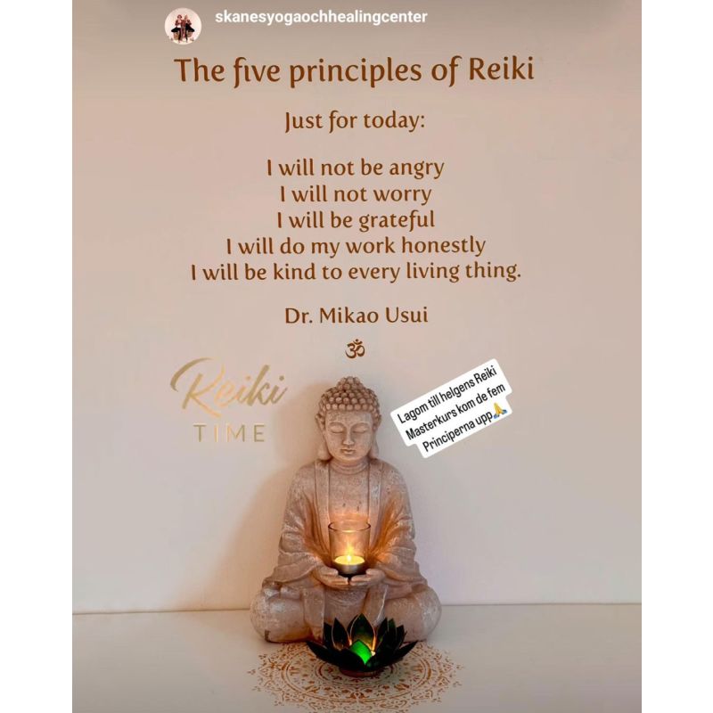De fem principerna för Reiki - Bara för idag - Mikao Usui Citat Wallsticker